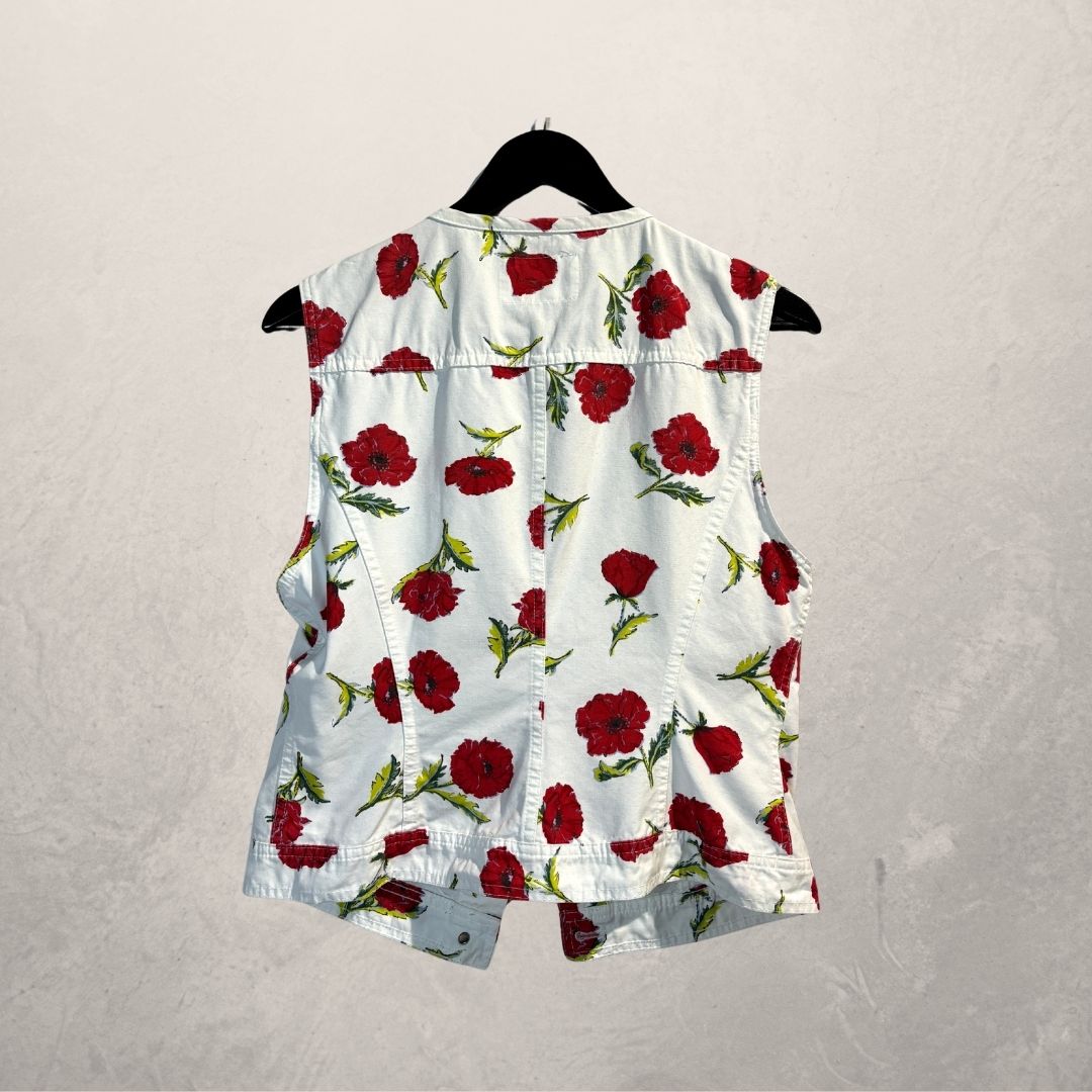 Marccain wit rood bloemen denim vest M