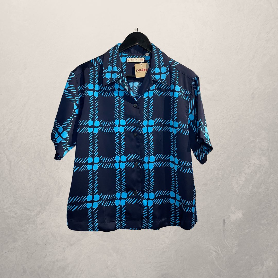 Marni X Uniqlo blauw zijdeachtig overhemd S