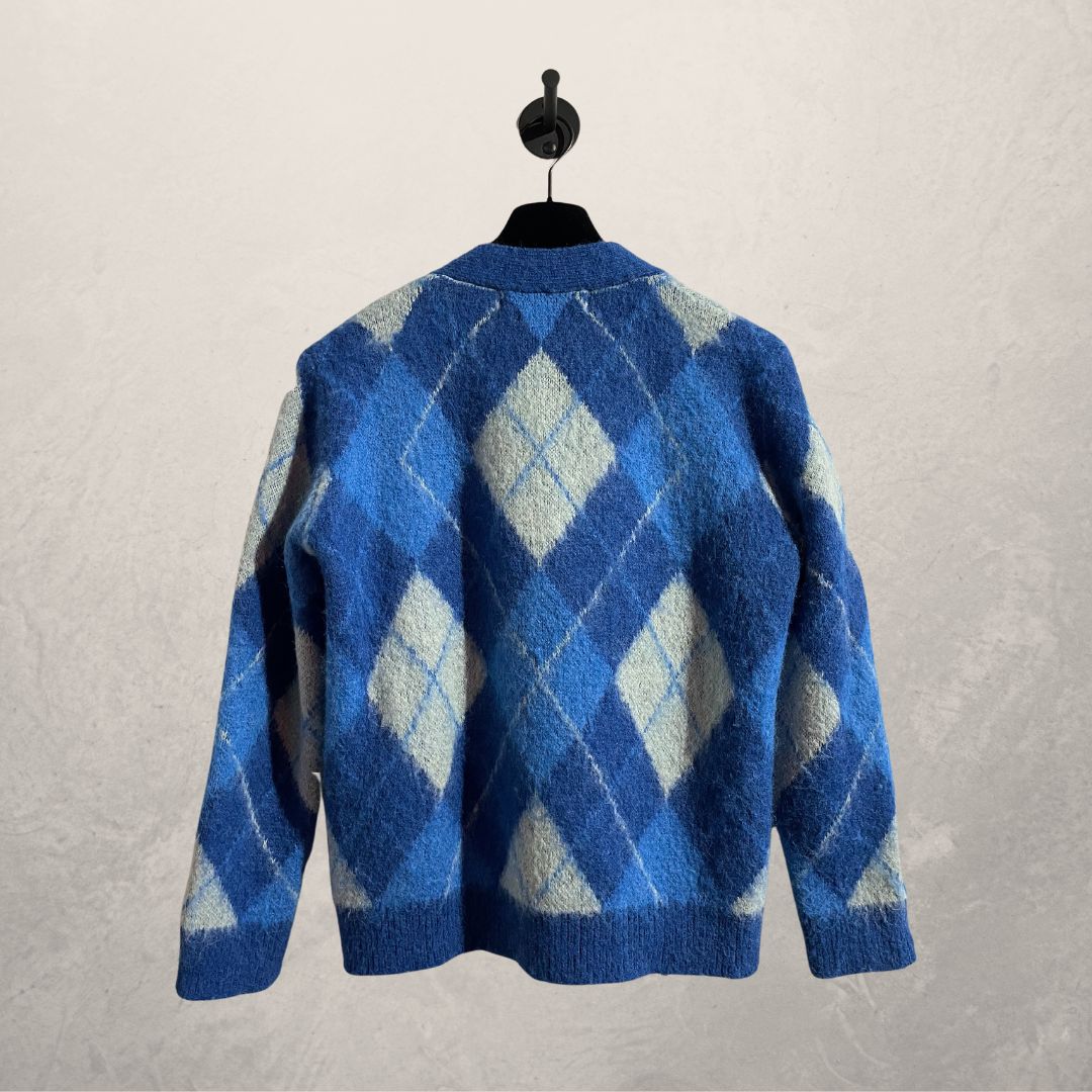 Marni blauw geruite print lange mouw v-hals vest M/L