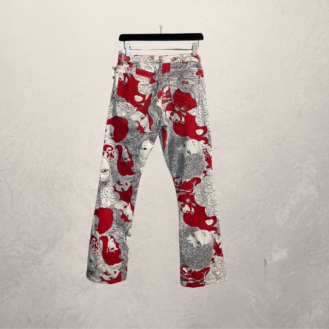 Miss Sixty red and white face graphic printed low tommy pants S