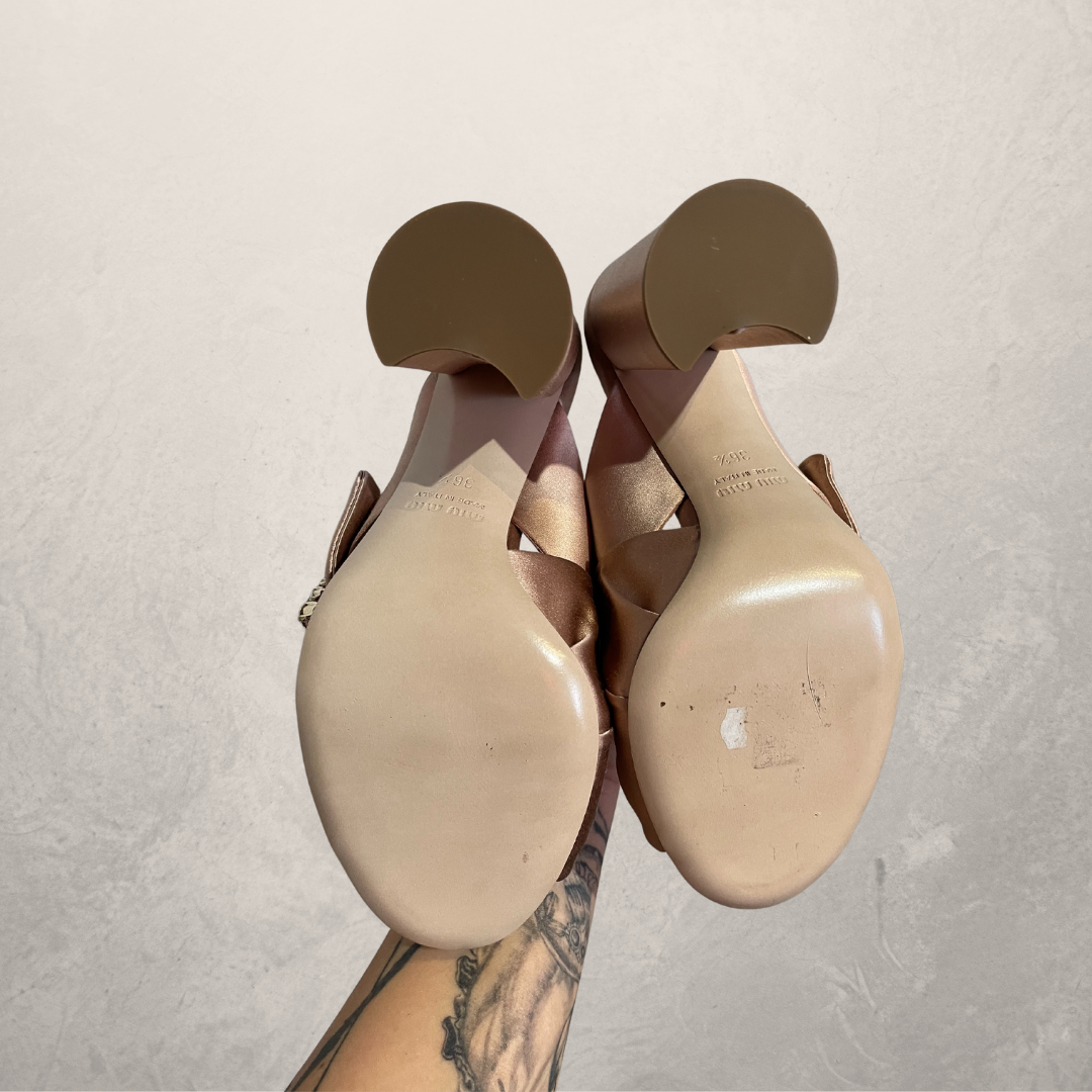 Miu Miu zachtroze satijnen muiltjes 36,5