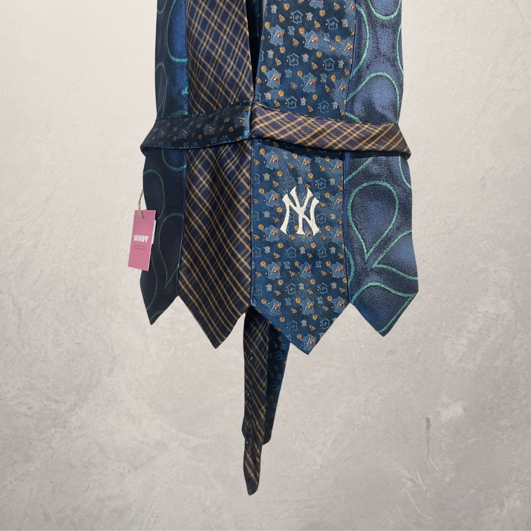 New York Yankees Blauw/Groene ZIJDEN Haltertop met strik OS - Door WNDYdesign
