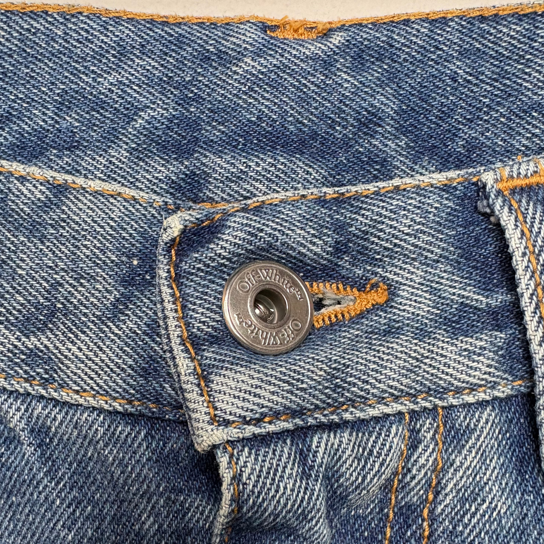 Off White blauwe denim broek met uitsneden 27