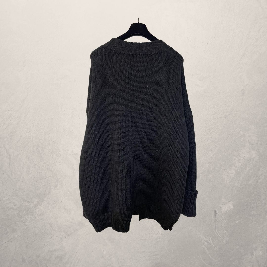 Off white zwarte wol/mohair mix gebreide trui XL