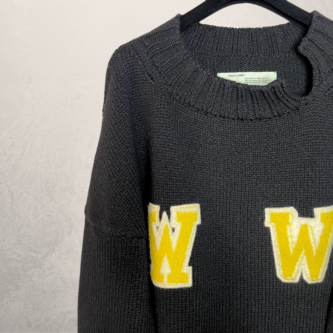 Off white zwarte wol/mohair mix gebreide trui XL