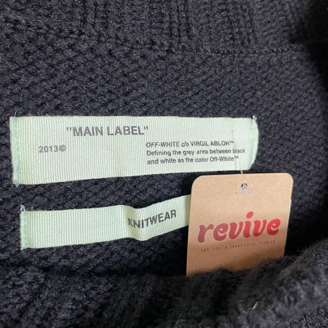 Off white zwarte wol/mohair mix gebreide trui XL