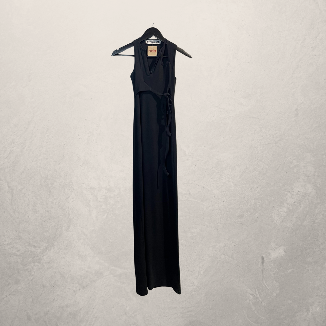 Ottolinger zwarte katoenen wikkeljurk met strik S