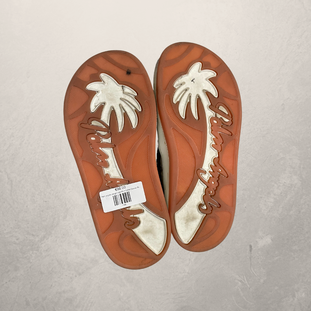 Palm Angels beige logo print katoenen canvas slip on sneakers 39