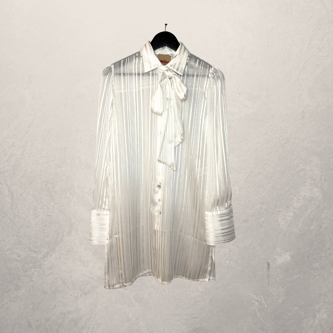 Parah white silk silver stripe sheer blouse 36