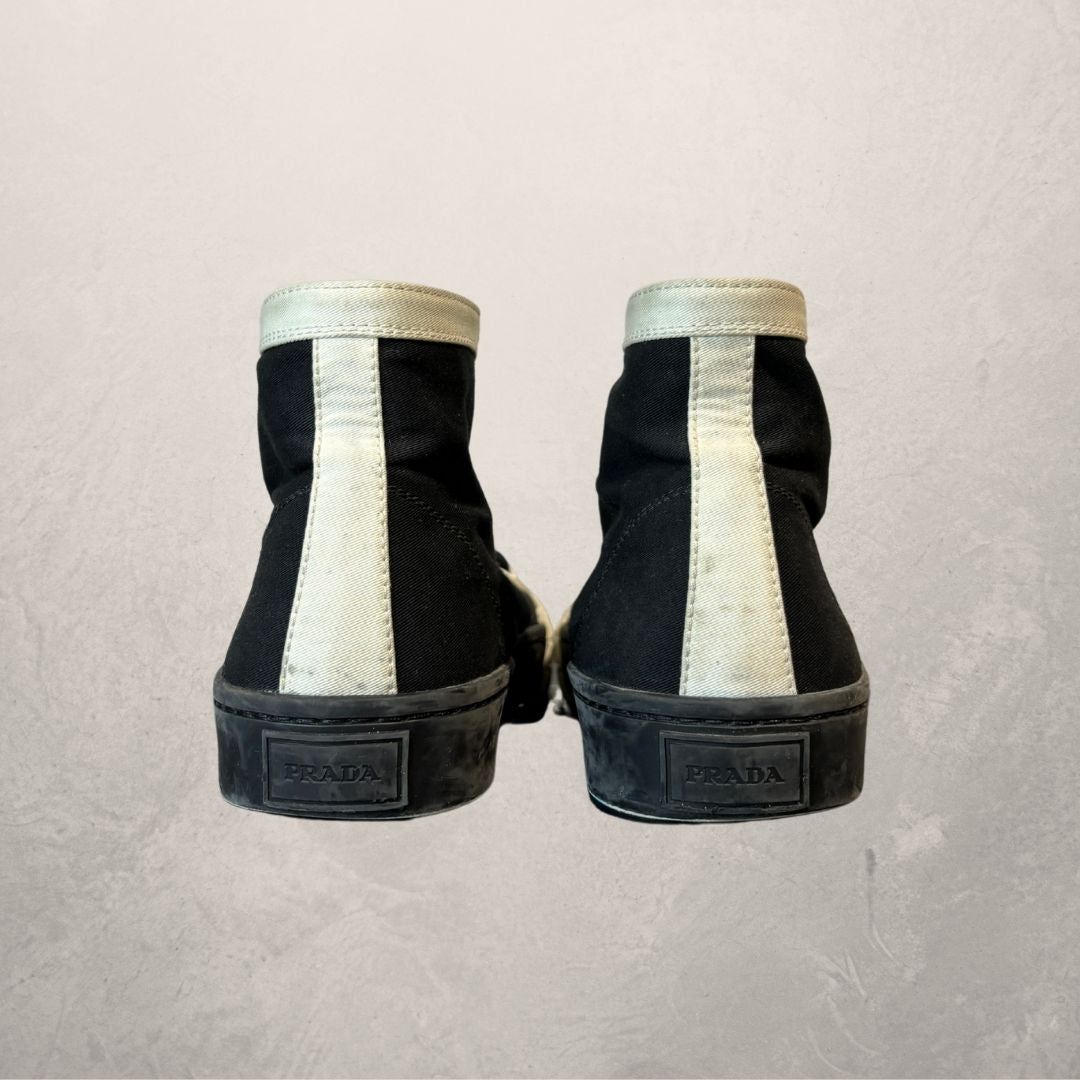 Prada black and white Wheel high-top logo sneakers 44