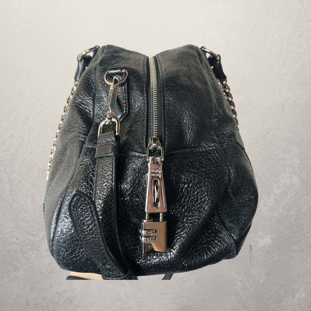 Prada black leather top handle bag - by Romae Studios