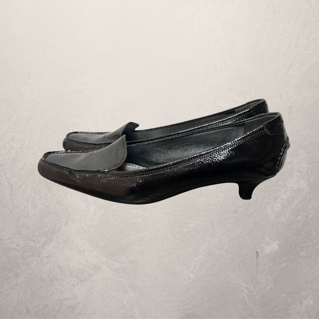 Prada black patent kitten heels 40