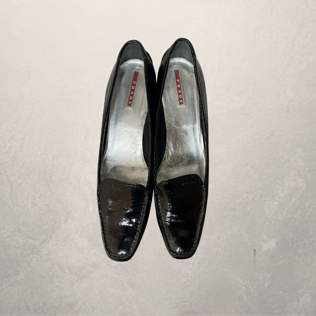 Prada black patent kitten heels 40