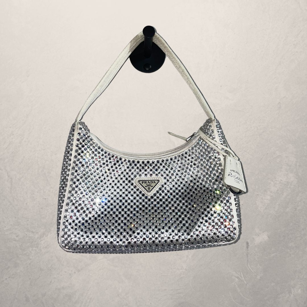 Prada white Re-Edition 2000 Crystal Mini Bag