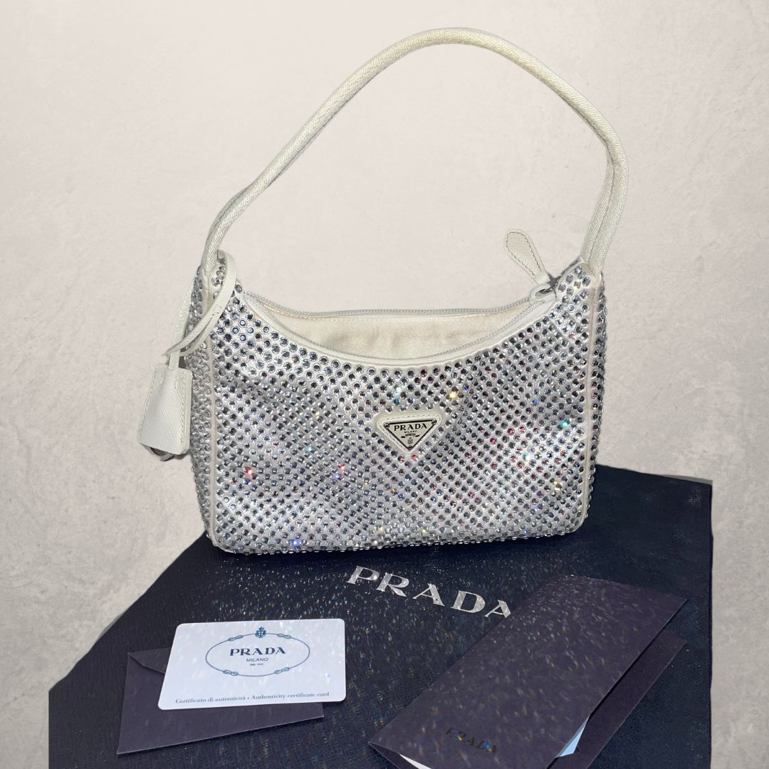 Prada white Re-Edition 2000 Crystal Mini Bag