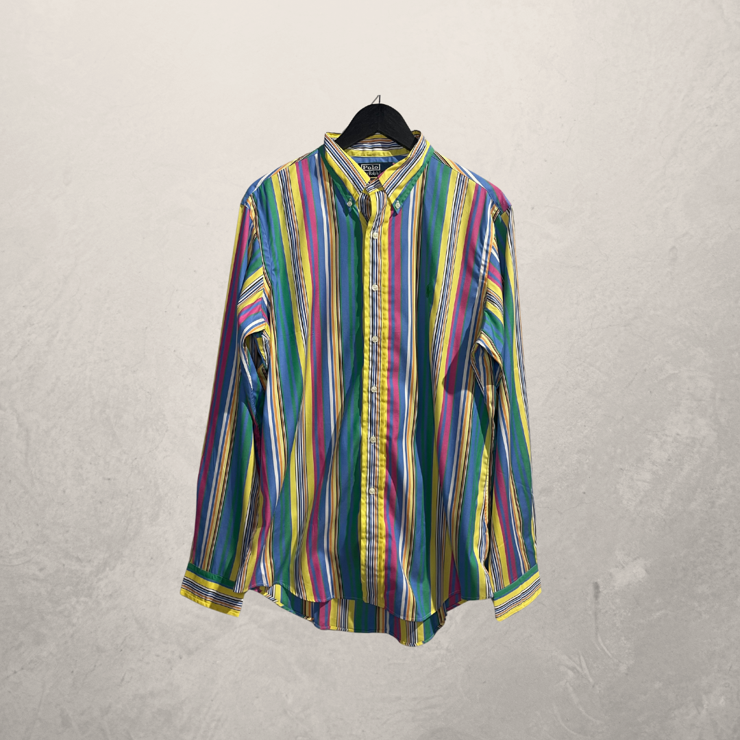Ralph Lauren blauw groen geel gestreept overhemd L