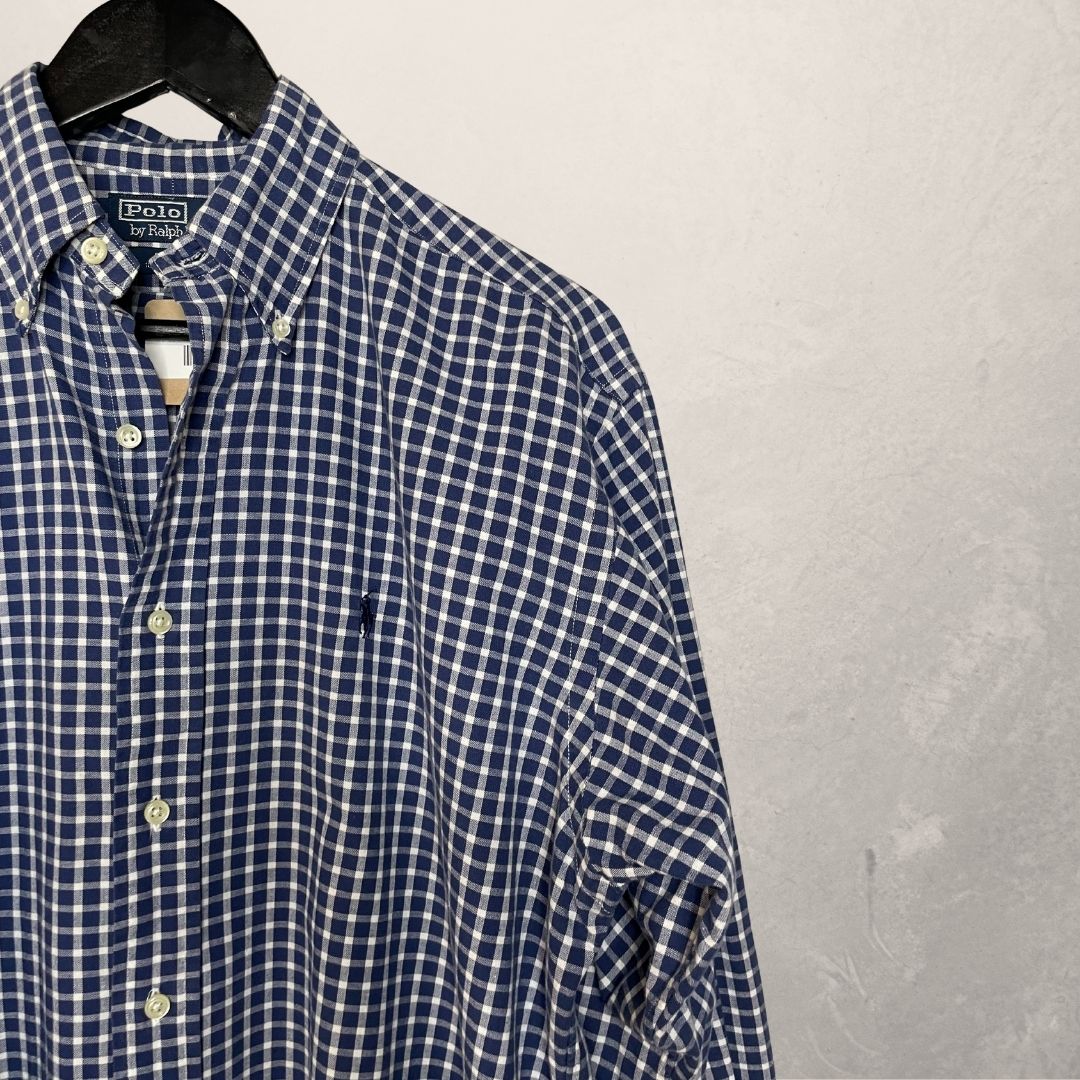 Ralph Lauren blauw wit geruit overhemd M