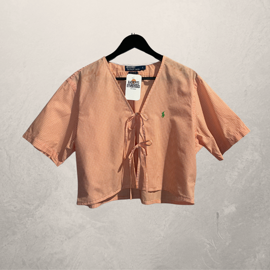 Ralph Lauren orange check tie blouse M/L- By Mees.Makes
