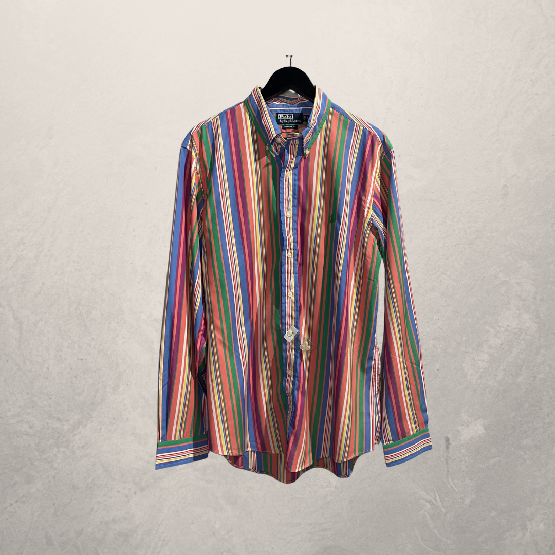 Ralph Lauren oranje groen blauw gestreept overhemd L