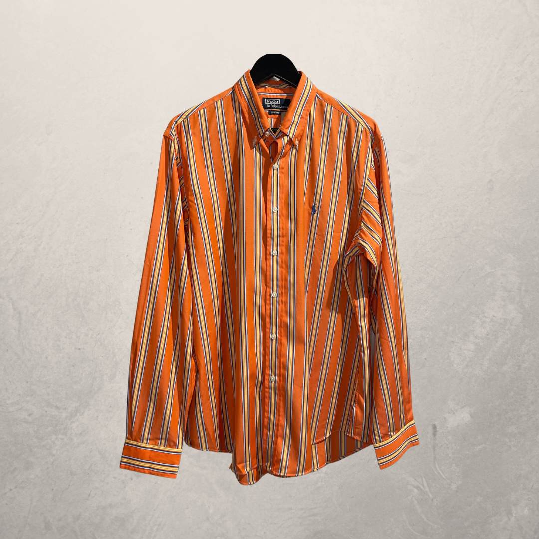 Ralph Lauren oranje geel blauw gestreept overhemd L