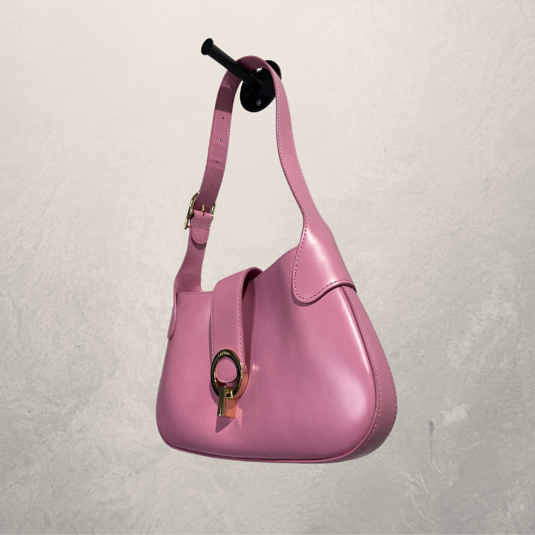 Sandro roze leren schoudertas met gouden hardware