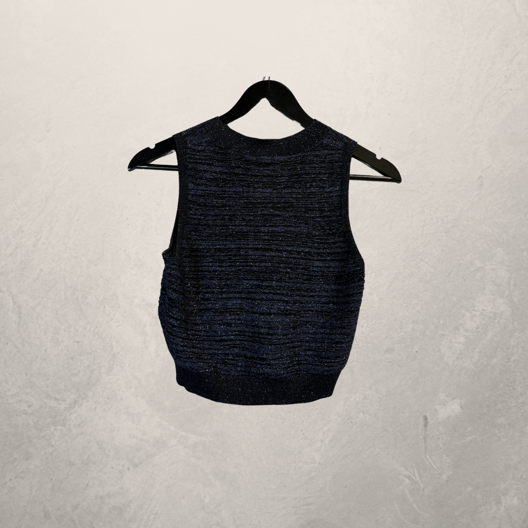 Sisley blauwe glitter top en rok set S