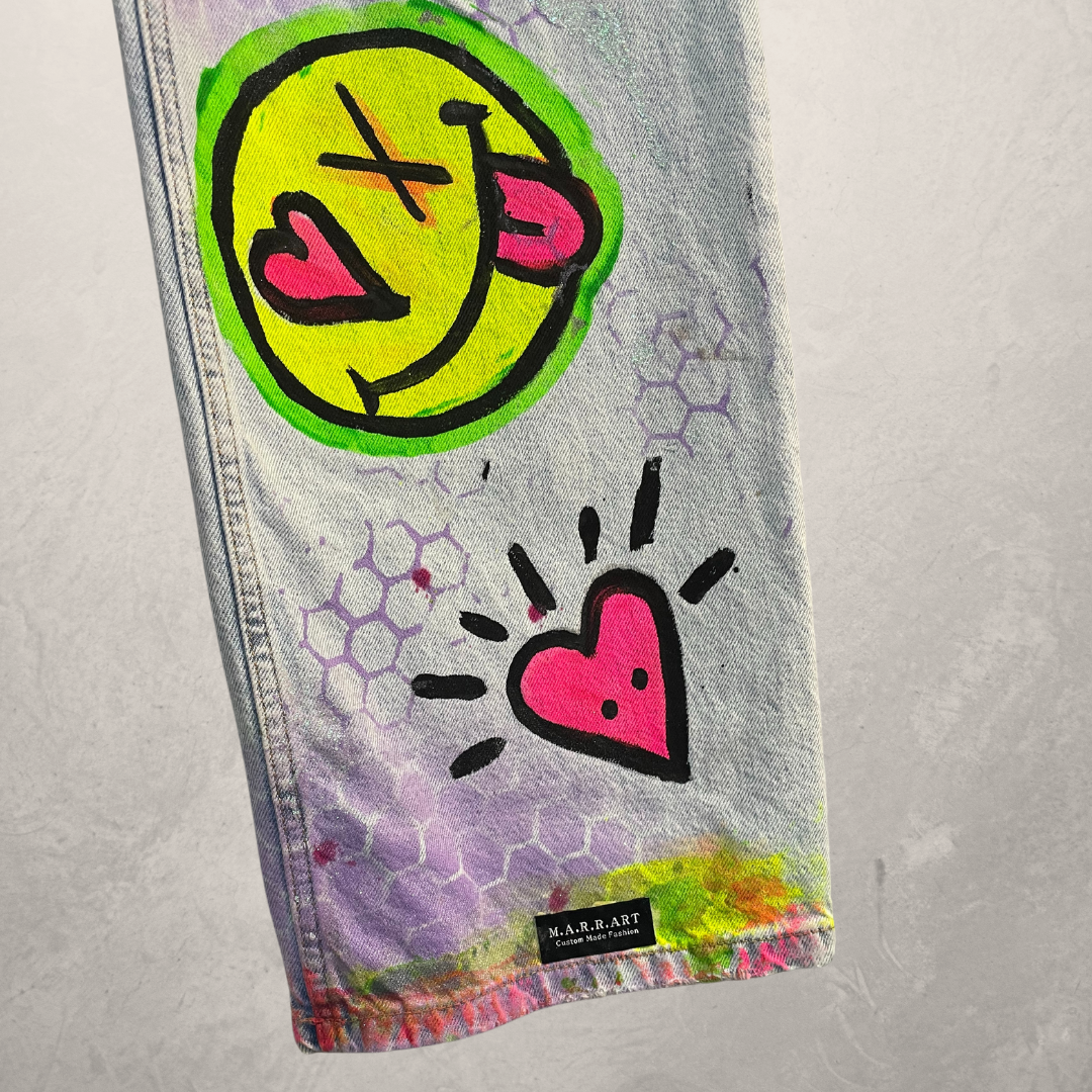 Smiley blauwe denimjeans L - Van @Marrart