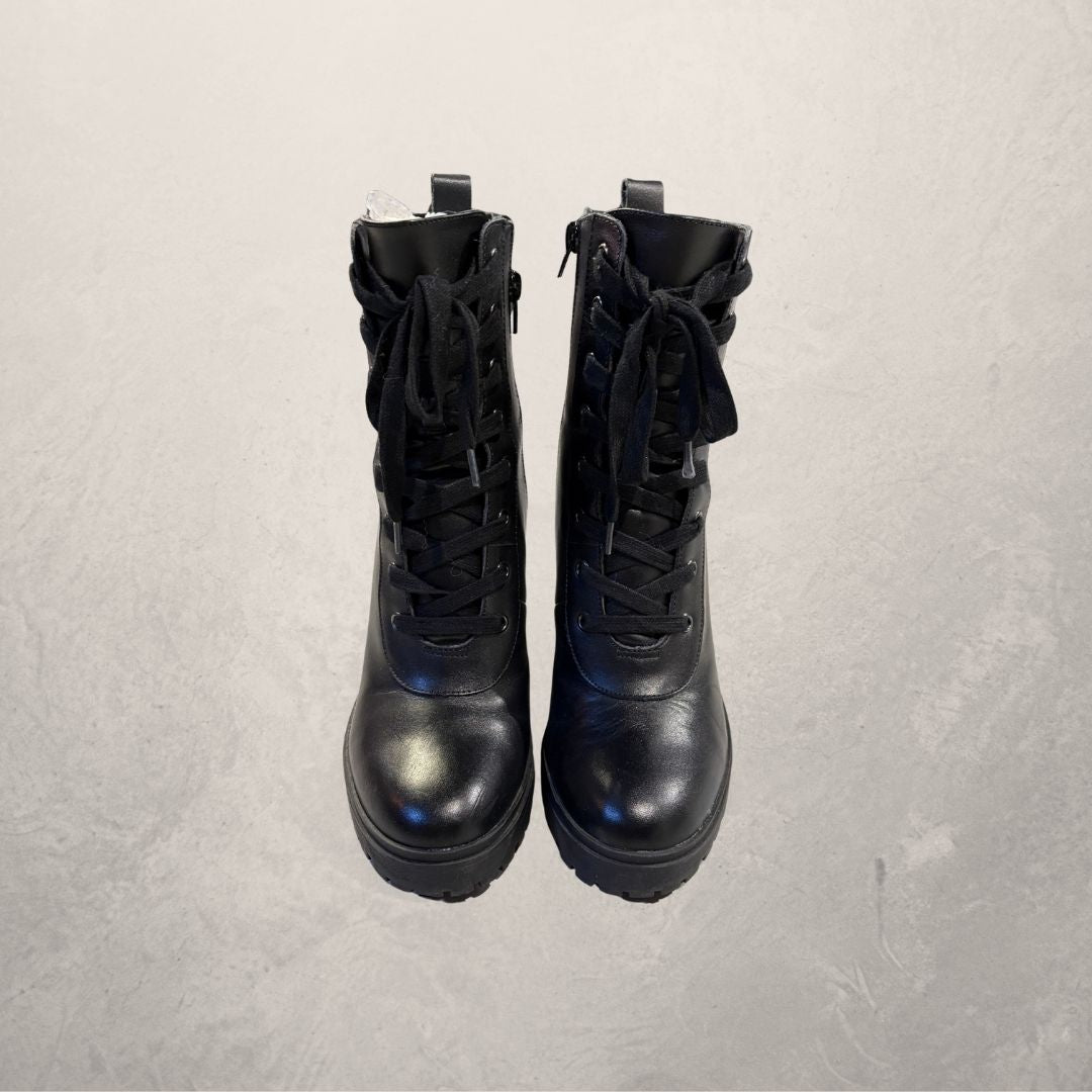 Steve Madden Black leather lace up heeled boots 40