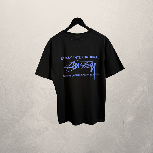 *Replica* Stussy zwartblauw Laguna Beach tekst t-shirt L