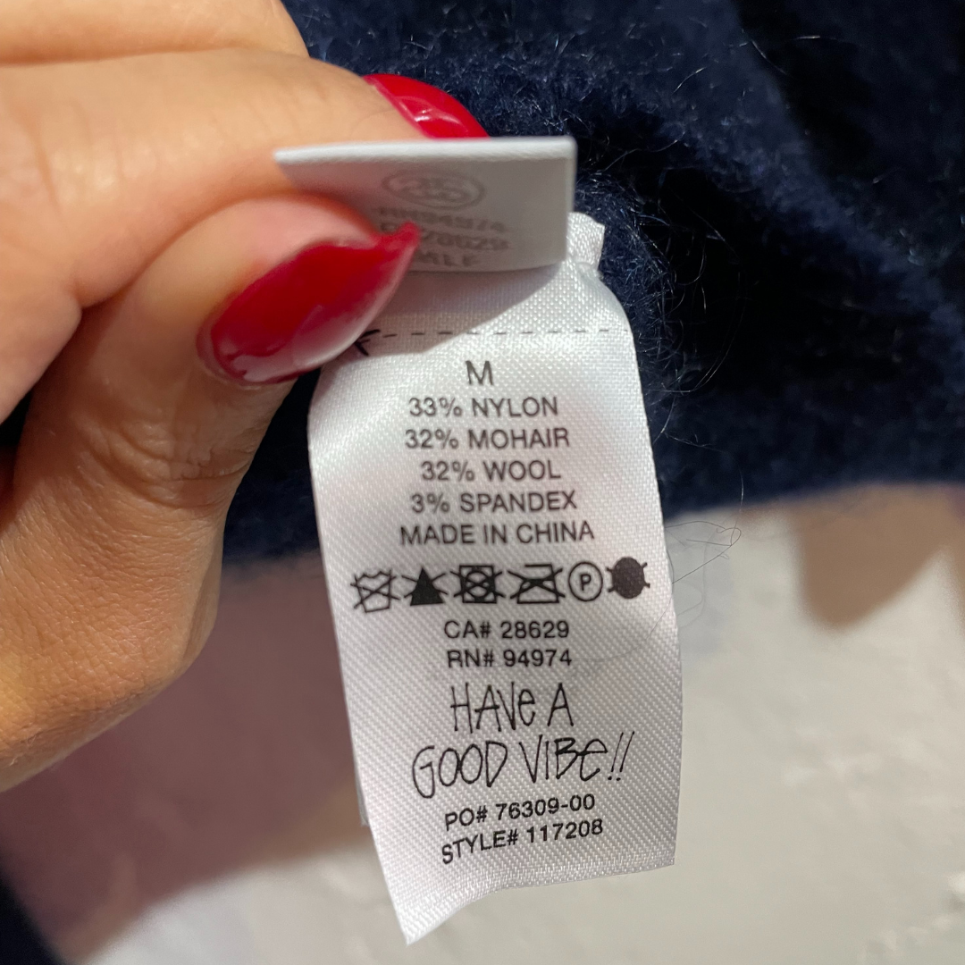 Stussy blue fuzzy mohair/ wool blend dice jumper M