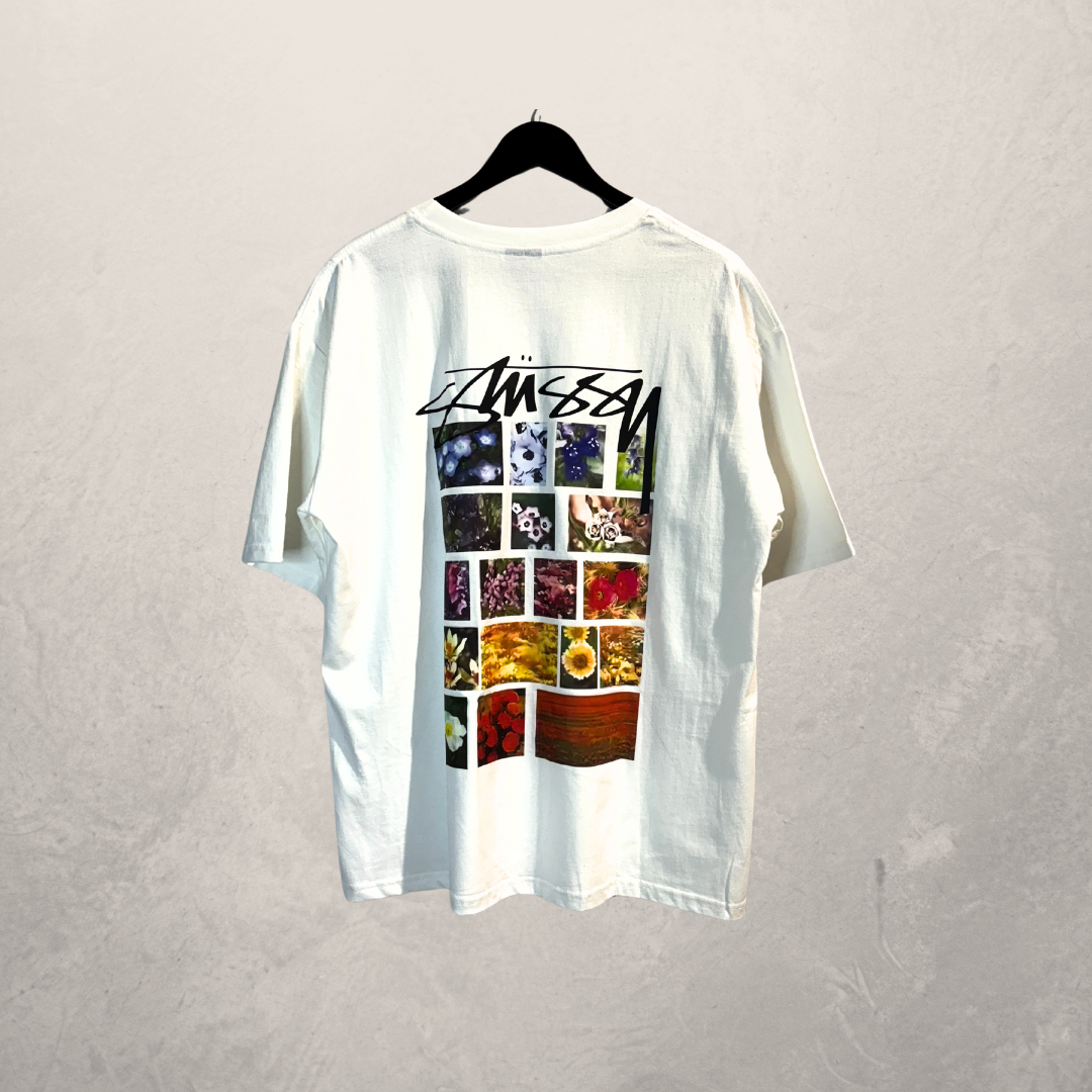 Stussy white floral rainbow plant graphic t shirt L