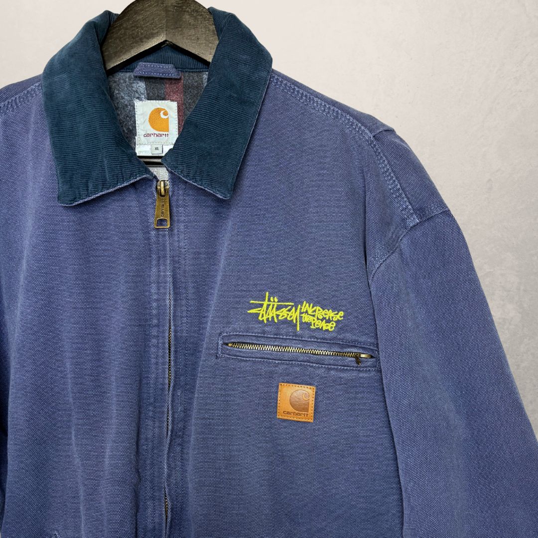 ✨希少 Carhartt×Stussy ネイビー デニムジャケットxl Stussy x Carhartt blue workwear jacket XL – Revive Haarlem