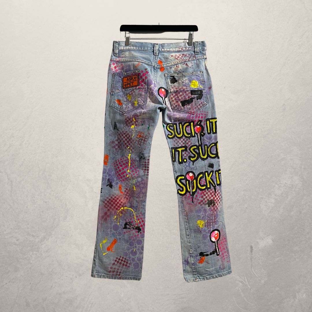 Suck It multi color diesel denim broek M/L- Door @Marrart