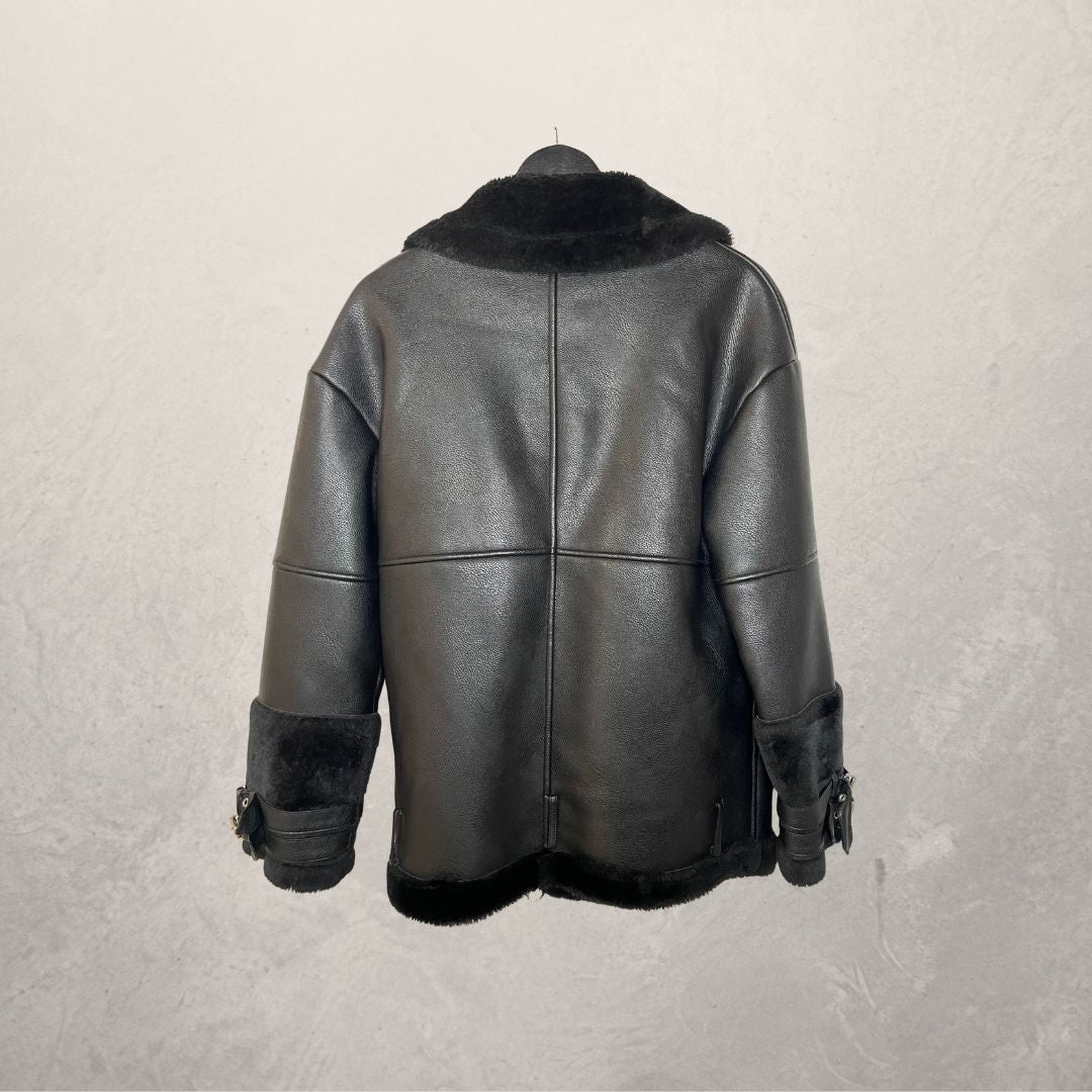 Supertrash black faux lammy coat 36