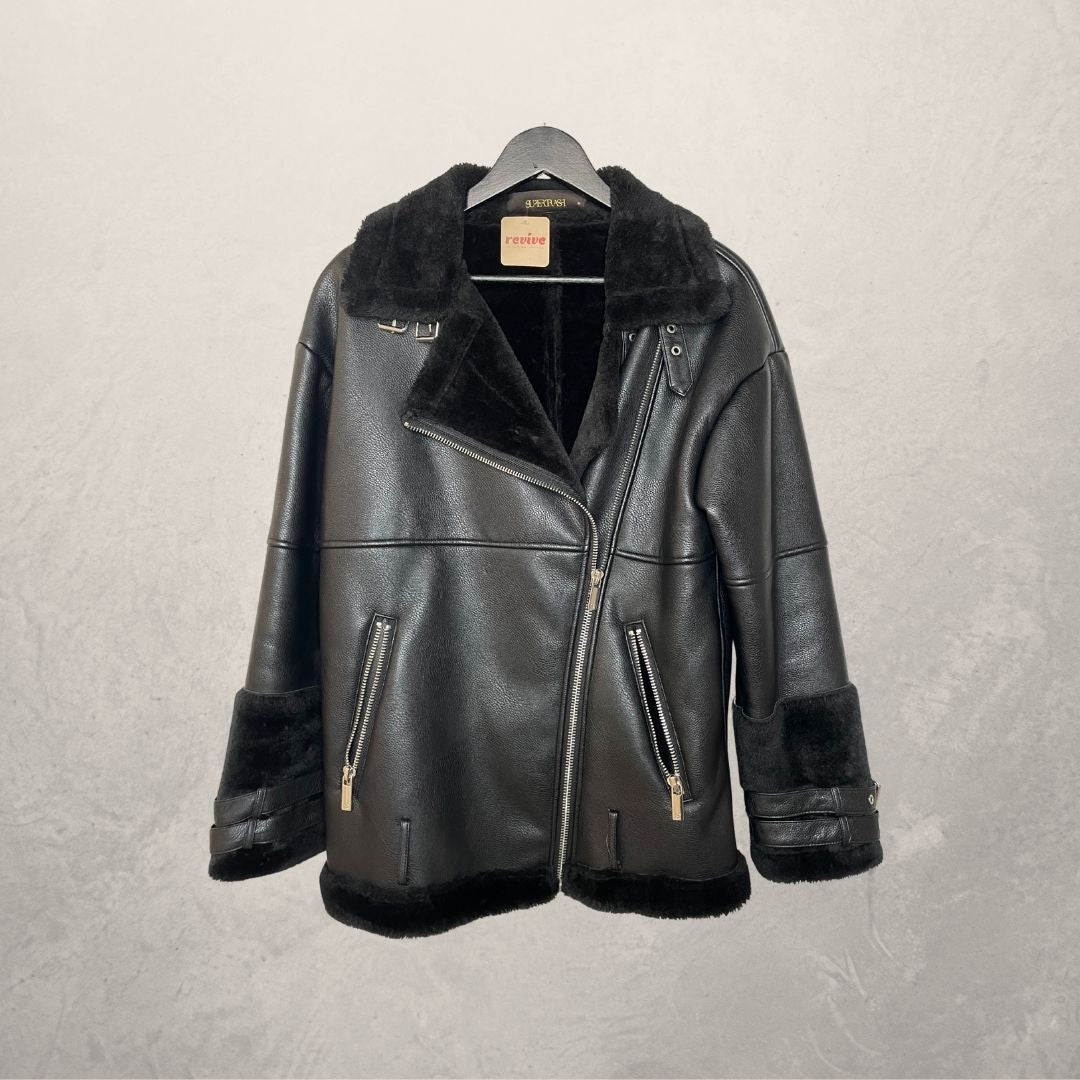 Supertrash black faux lammy coat 36