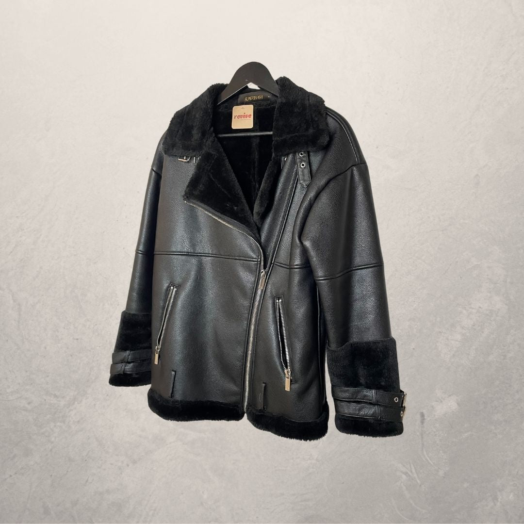 Supertrash black faux lammy coat 36