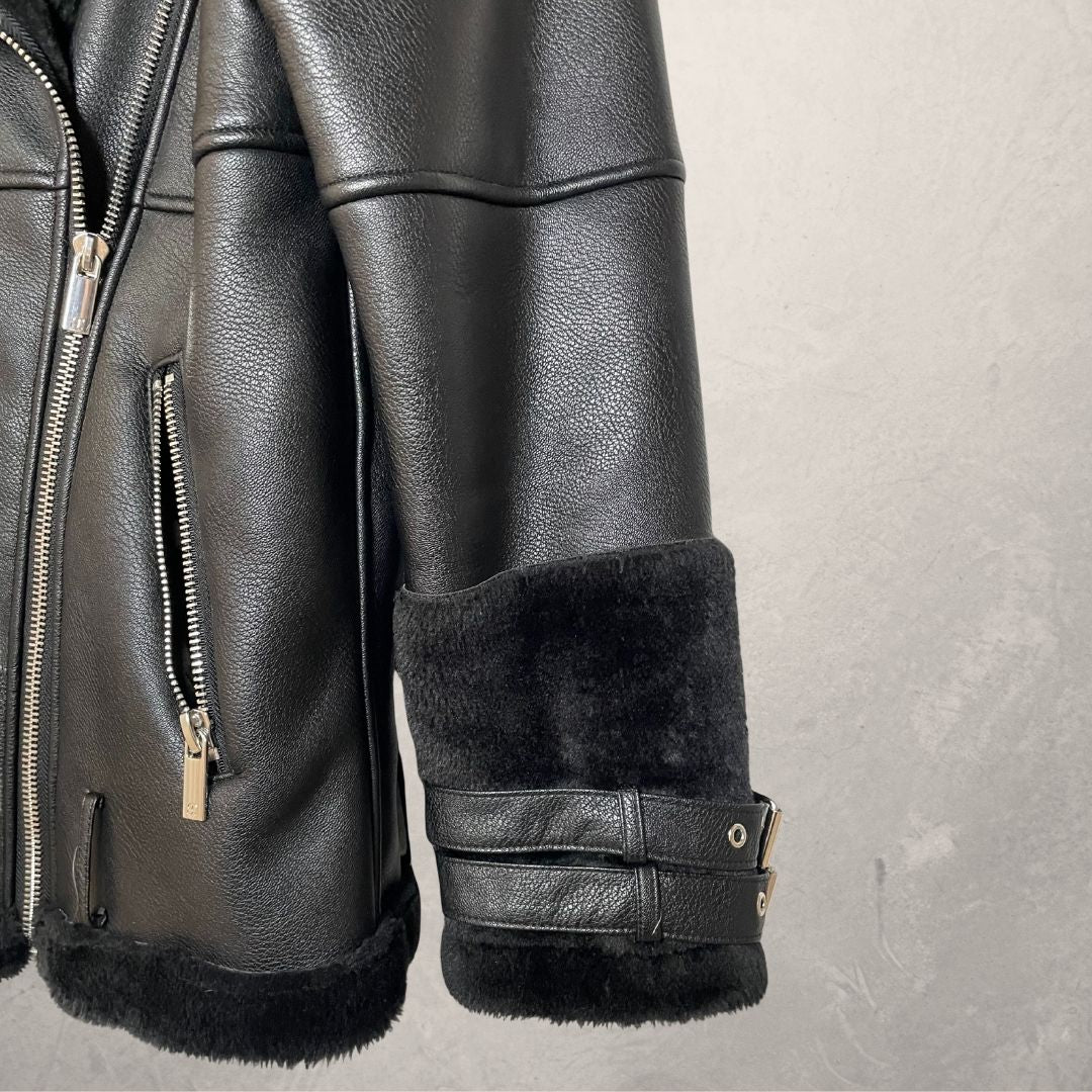 Supertrash black faux lammy coat 36