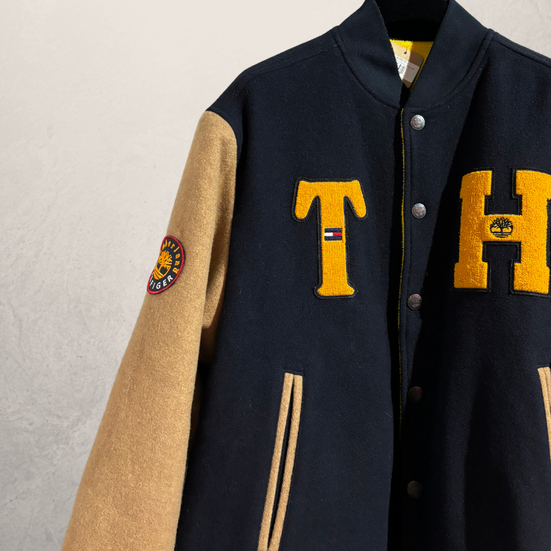 TOMMY HILFIGER X TIMBERLAND navy yellow reversible varsity jacket L