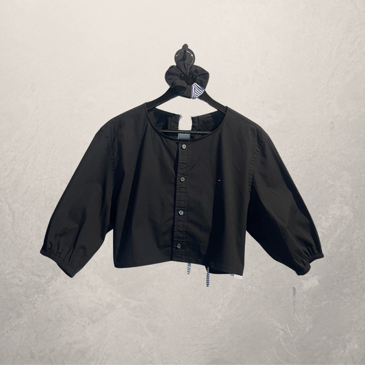 Tommy Hilfiger black cropped open back tie blouse M/L- By Mees.Makes