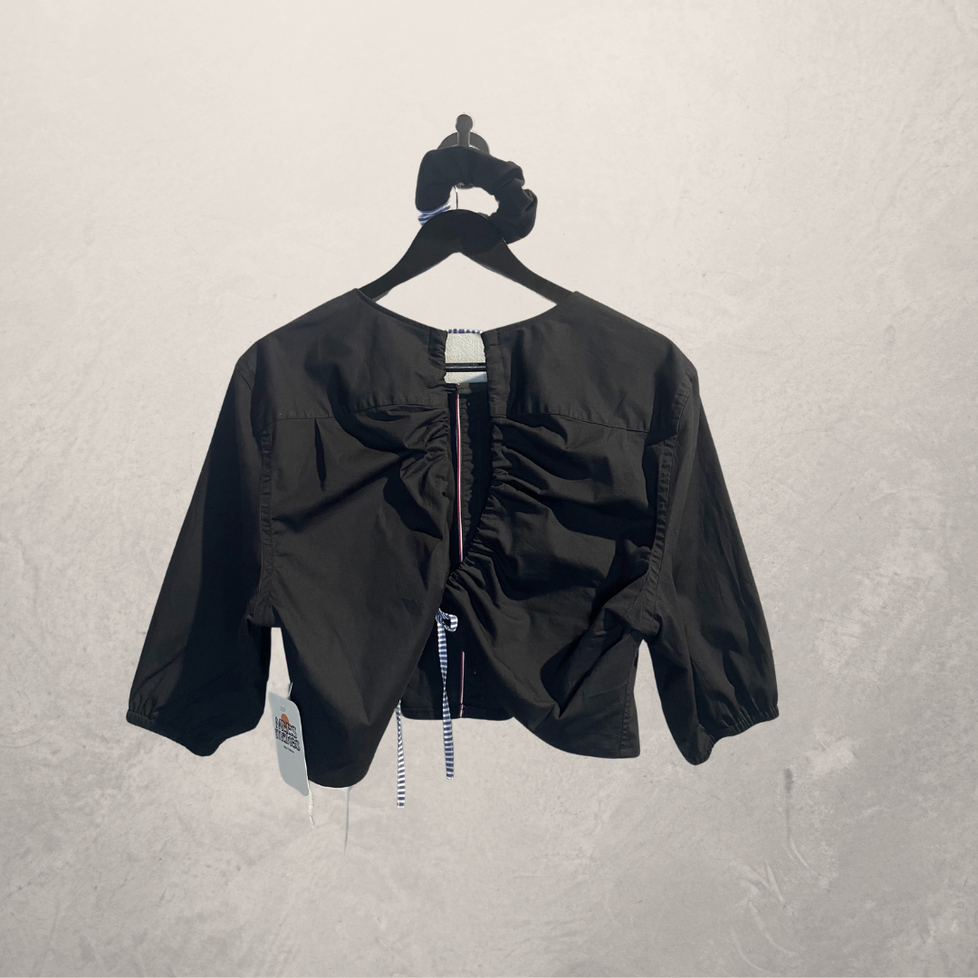 Tommy Hilfiger black cropped open back tie blouse M/L- By Mees.Makes
