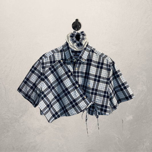Tommy Hilfiger blue plaid cropped wrap tie shirt M/L- By Mees.Makes