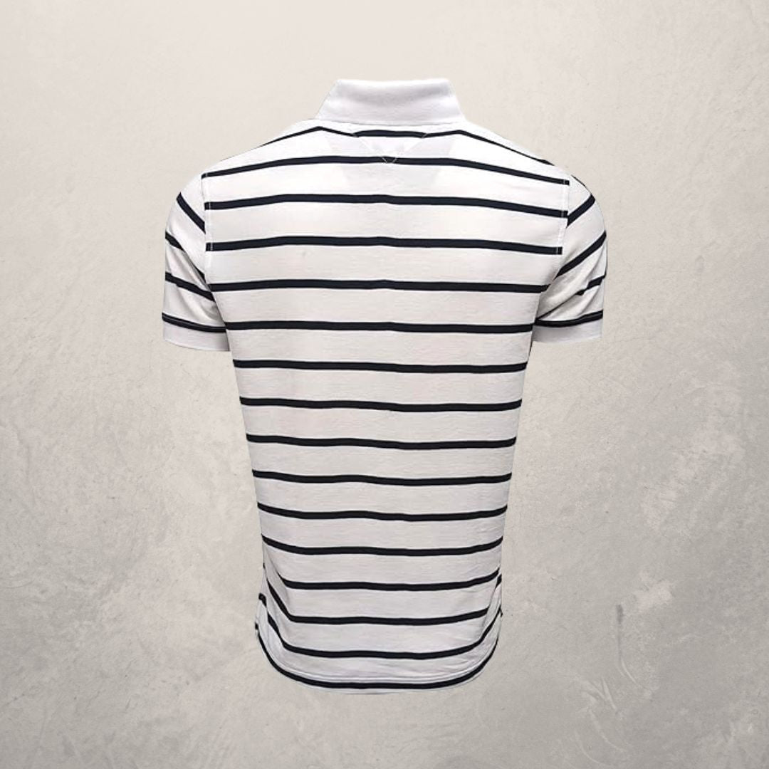 Tommy Hilfiger wit marineblauw gestreept poloshirt L
