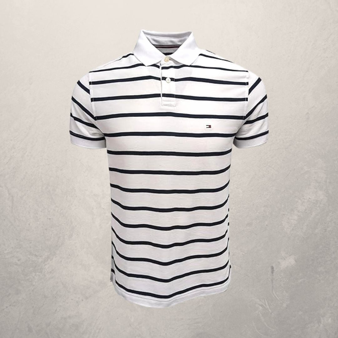 Tommy Hilfiger wit marineblauw gestreept poloshirt L