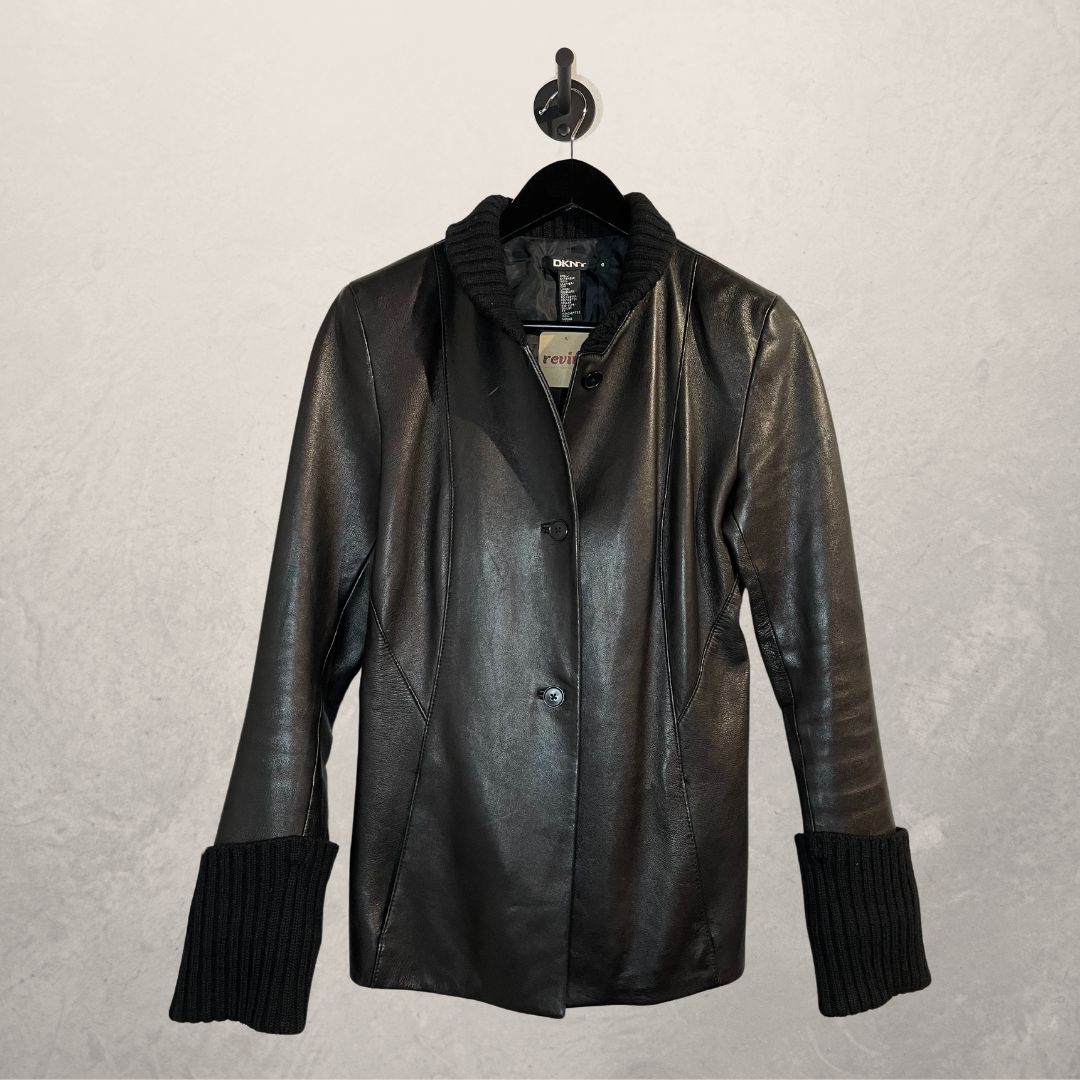 Vintage DKNY getailleerd leren jack S