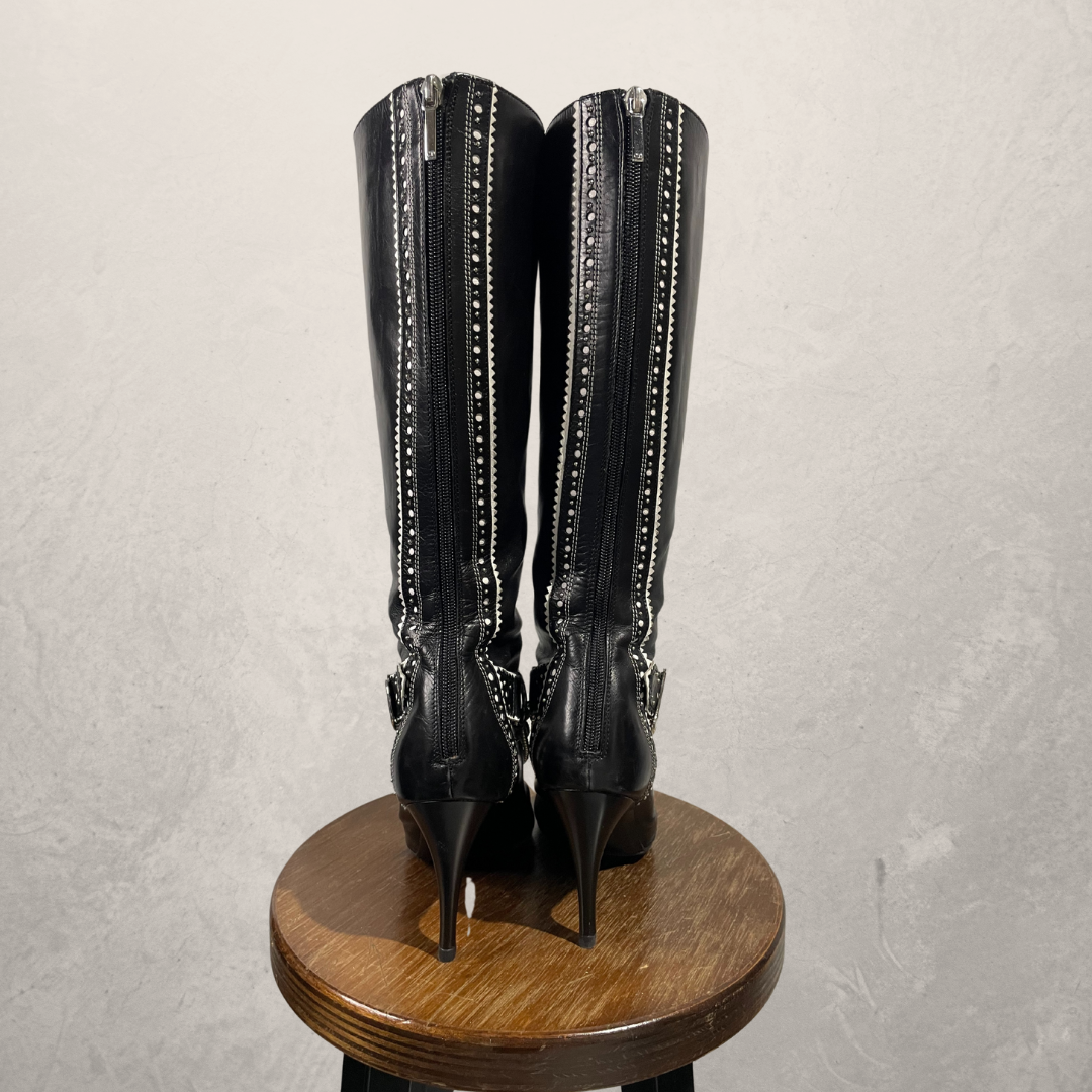 Vintage Dior 2000's black leather boots with pearls 39,5