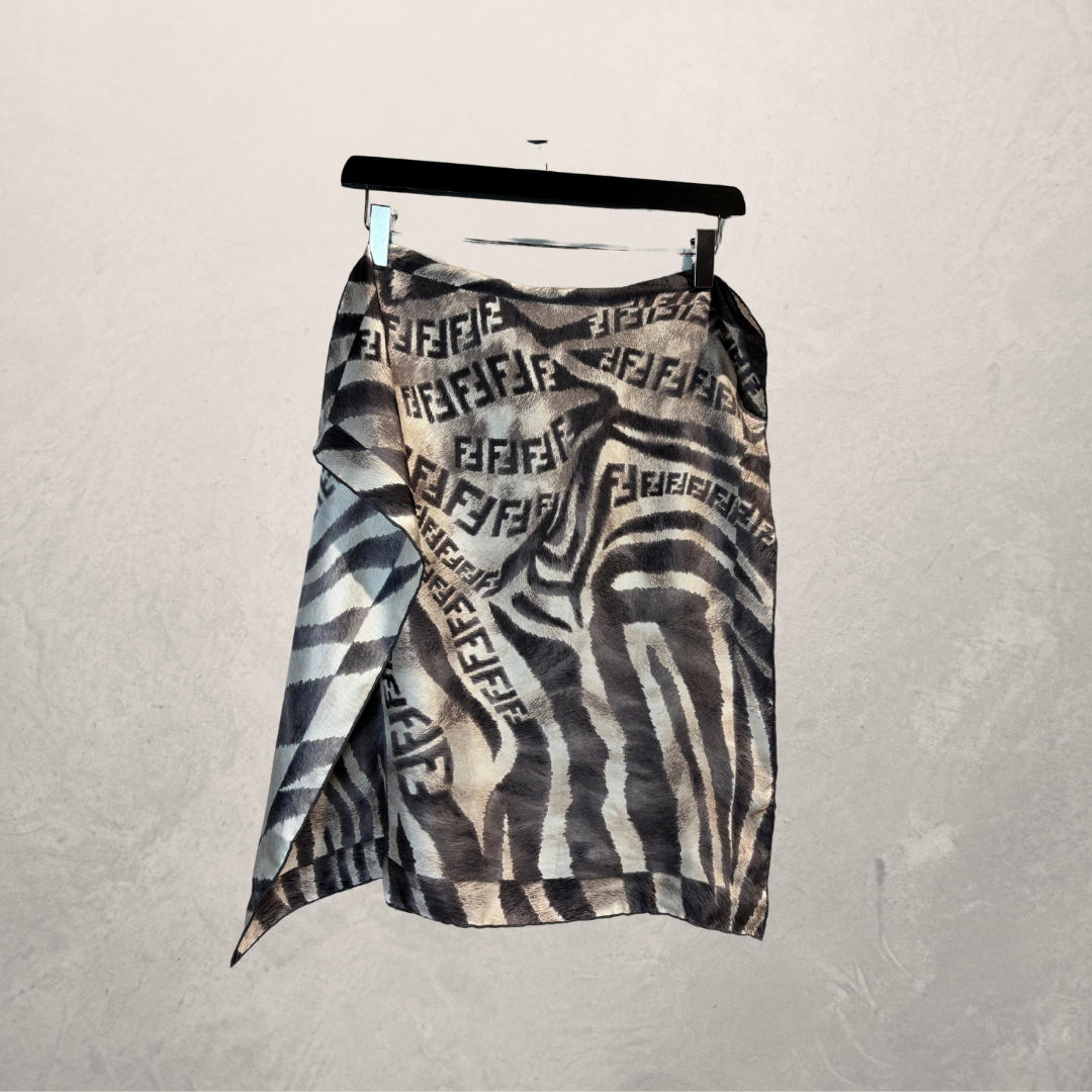 Vintage Fendi FF dierenprint zijden sjaal 55x55cm