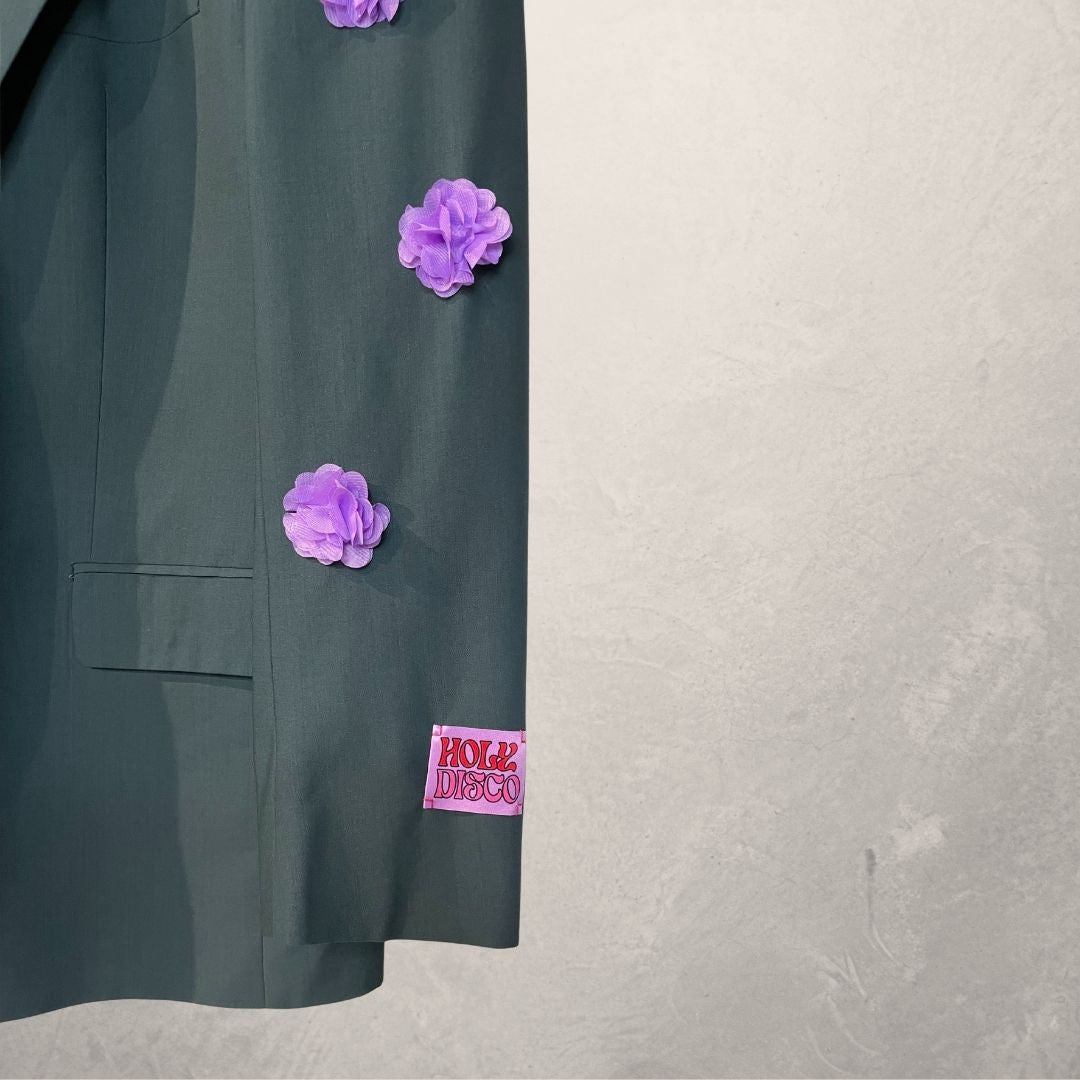 Vintage groen met lila bloemen blazer OS- By Holy Disco