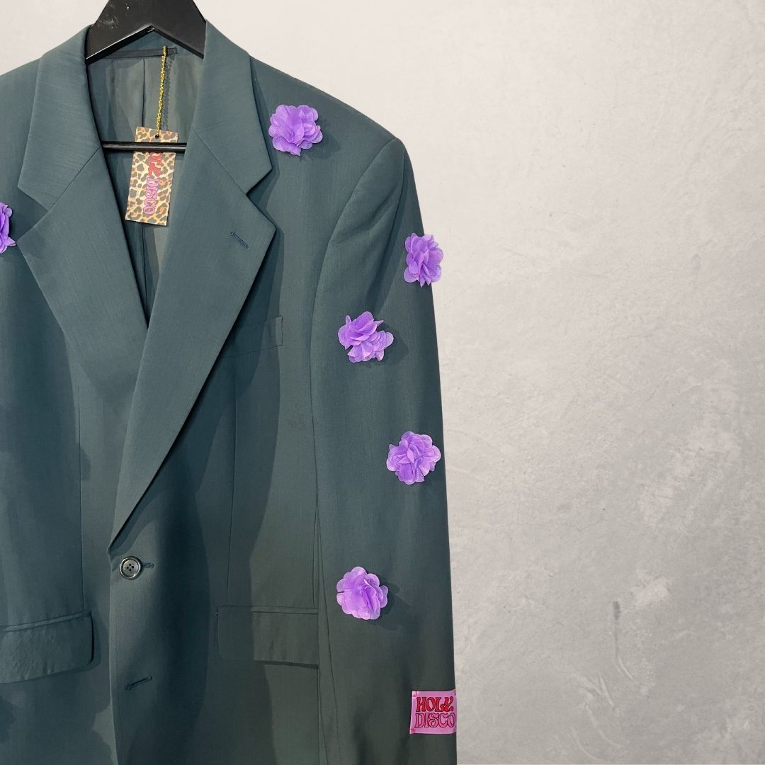 Vintage groen met lila bloemen blazer OS- By Holy Disco