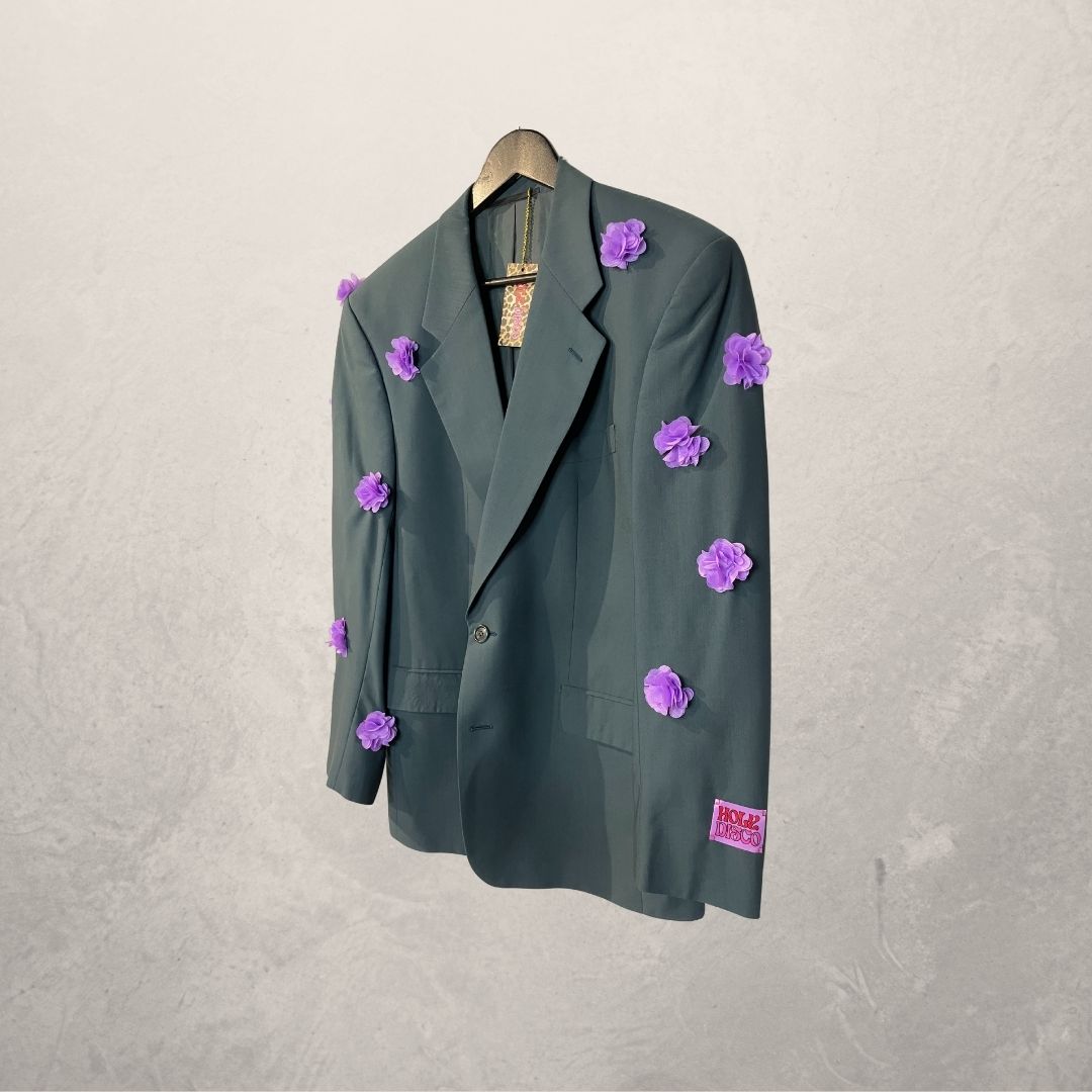 Vintage groen met lila bloemen blazer OS- By Holy Disco