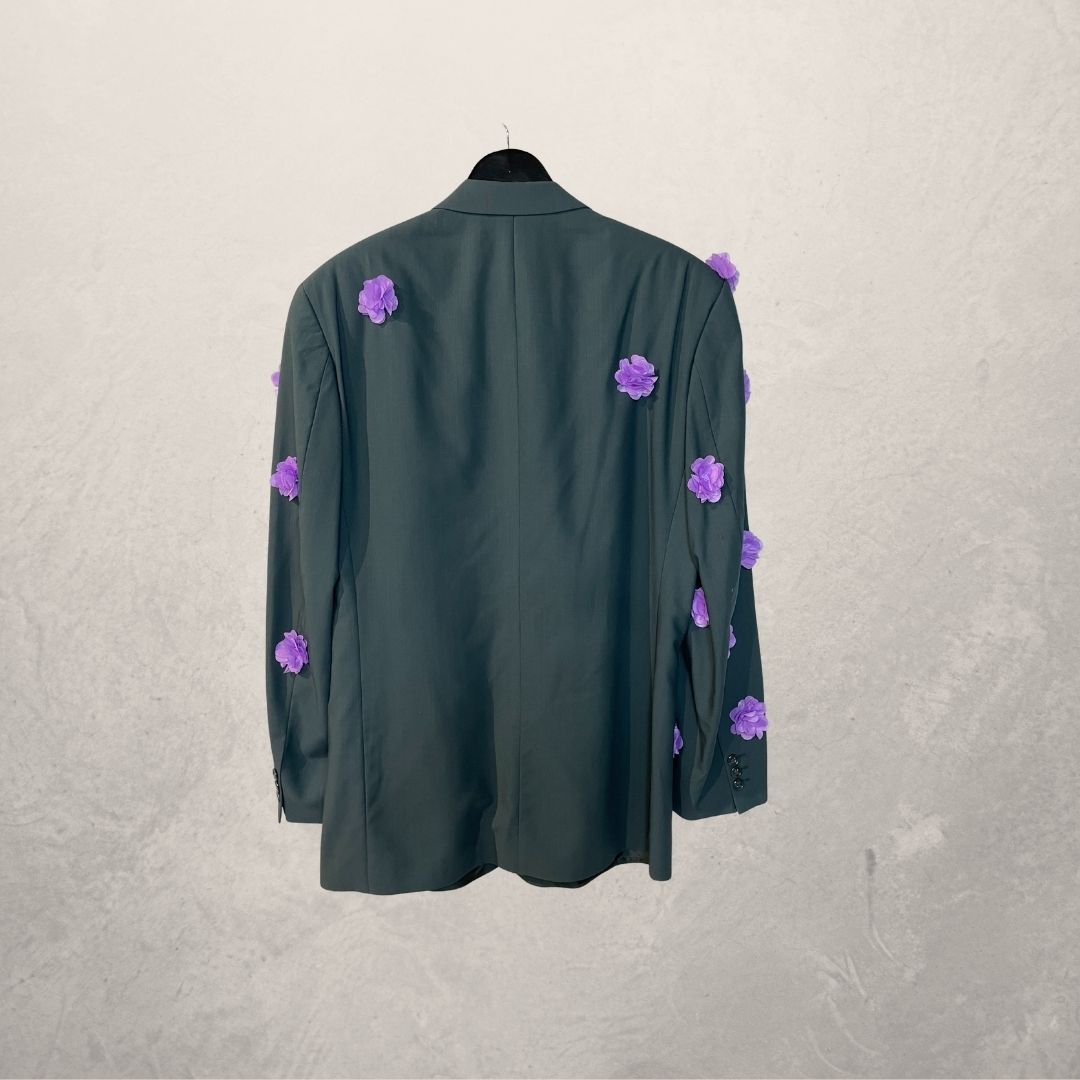 Vintage groen met lila bloemen blazer OS- By Holy Disco